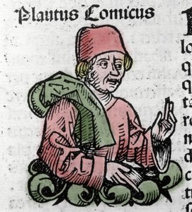 喜劇作家プラウトの肖像（Titus Maccius Plautus）（紀元前259/251-184） ハルトマン・シェデルによる「ニュルンベルクの年代記」のXylography