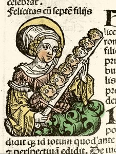 ローマで殉教した聖女フェリシテとその7人の子供の頭を描いたもの。 作： Hartmann Schedel
