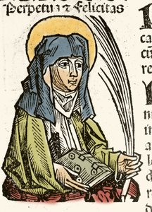 カルタゴで殉教した聖ペルペトゥスの表現。1493年にハルトマン・シェデルが作成した「ニュルンベルクの年代記」のキシログラフィー。
