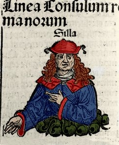 ローマの政治家Lucius Cornelius Sulla (Silla or Sylla) (紀元前138-68年) Hartmann Schedelによる「ニュルンベルクの年代記」のXylographyの表現