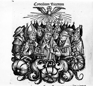 ニカイア公会議の様子H.シェデルによる「ニュルンベルク万国史」のイラスト 作： Hartmann Schedel