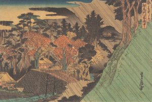 19世紀半ばの栂野門の雨。 作： Hasegawa Sadanobu
