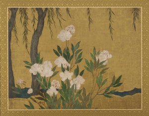 牡丹と柳、桃山または江戸時代、17世紀初頭。 作： Hasegawa Tonin