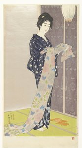 夏の着物を着た若い女性 夏よそいの娘 作： Hashiguchi Goyô