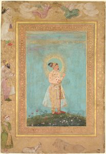 後期シャー・ジャハーン・アルバムより、スピネルと長いデカンの剣を持つシャー・ジャハーン。 1650年。 作： Hashim