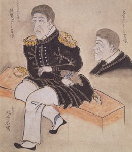 ペリーとアダムス（着席） （紙に水彩画）