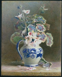 中国の水差しのゼラニウム、1875年（紙、ガッシュ紙） 作： Hector Caffieri
