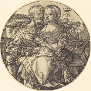 座っている恋人のカップル、1529年。 作： Heinrich Aldegrever
