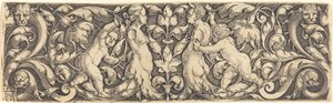 中央につるのあるクロスパネルとトリトンのカップル 作： Heinrich Aldegrever