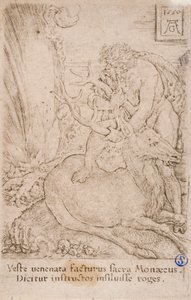 ヘラクレス、セリニアン・ヒンドを捕える（シリーズより  ヘラクレスの労働 (13) 作： Heinrich Aldegrever