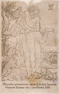 川の神アケラスと戦うヘラクレス、シリーズより：  ヘラクレスの大業 (7) 作： Heinrich Aldegrever