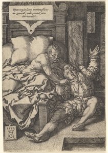 ハーキンバルド裁判官、甥の喉の切断、1553年。 作： Heinrich Aldegrever