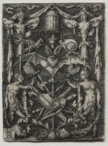 中央にコウモリをあしらったオーナメントデザイン 作： Heinrich Aldegrever