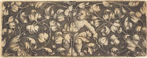 中央に葉と子供が描かれた装飾、1539年。 作： Heinrich Aldegrever