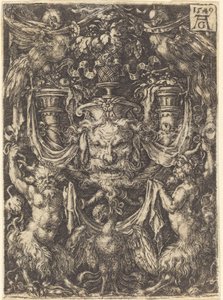 仮面の飾り、下のサテュロスの間のワシ 作： Heinrich Aldegrever
