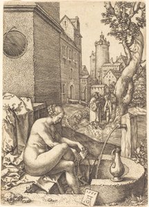2 人の長老に驚くスザンナ、1555 年。 作： Heinrich Aldegrever