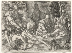 良きサマリア人のたとえ話: 旅人を襲う強盗 作： Heinrich Aldegrever