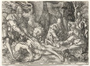 善きサマリア人のたとえ：旅人を襲う強盗、1554年。 作： Heinrich Aldegrever