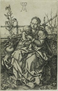 芝生の土手に座る聖母子 作： Heinrich Aldegrever