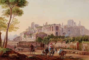 パラティーノの丘の前のローマのストリートシーン。 1832 作： Heinrich Burkel