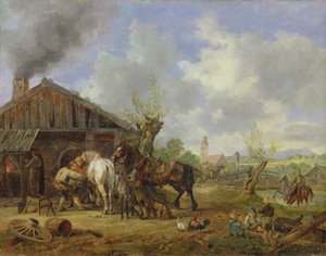 村の鍛冶屋、1826年 作： Heinrich Burkel