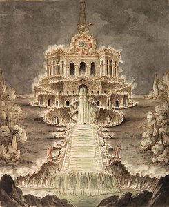 イルミネーションを施した八角形のスケッチ（鉛筆、ペン、水彩、紙） 作： Heinrich Christoph Jussow