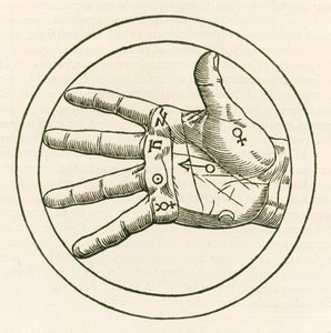 1533年に出版されたハインリッヒコルネリウスアグリッパフォンネッテスハイム（1486-1535）からの手相の彫刻（オカルト哲学の3つの本）。 作： Heinrich Cornelius Agrippa von Nettesheim