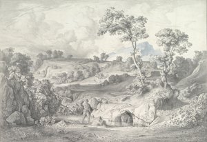 男と蛇のいる南部の風景、1847年。 作： Heinrich Dreber
