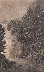 岩と大きな木のある風景、th. 2人の男性 作： Heinrich Grosch