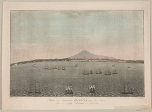 1800年の英国による封鎖中のジャワ島のバタビアの都市と要塞 作： Heinrich Grosch