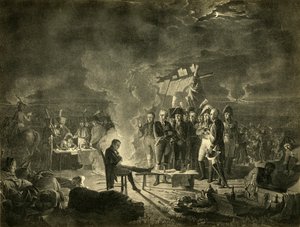 1809 年 7 月 5 ～ 6 日の夜、ワグラムの戦場でのナポレオンの野営地。 作： Heinrich Guttenberg