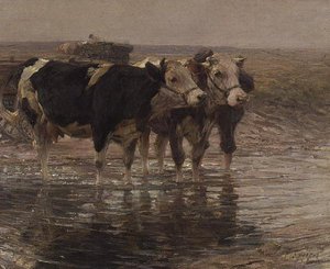 牛の水やり 作： Heinrich Johann von Zugel