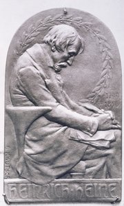 ハインリッヒハイネの肖像画のメダリオン（1797-1856）（ブロンズ）（bw写真）