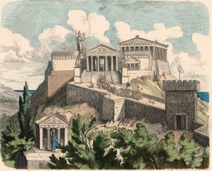 古代ギリシャアテネ、アクロポリス、パルテノン神殿 作： Heinrich Leutemann