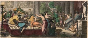 古代ローマ。剣闘士のパフォーマンスが見られる晩餐会 作： Heinrich Leutemann