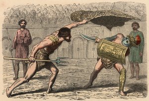 古代ローマ。円形闘技場でのグラディエーターの戦い 作： Heinrich Leutemann