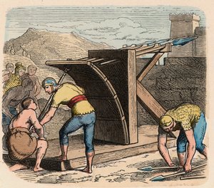 古代ローマ。武器、バリスタ（攻城戦で使われる機械 作： Heinrich Leutemann