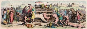 ギリシャのアルカイック時代：動物と人間の生け贄による英雄の火葬 作： Heinrich Leutemann
