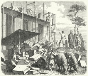ローマ、アヴェンティヌスの丘にある神殿の建設（彫刻 作： Heinrich Leutemann