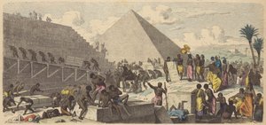 古代エジプトのピラミッド建設（彩色済み彫刻 作： Heinrich Leutemann