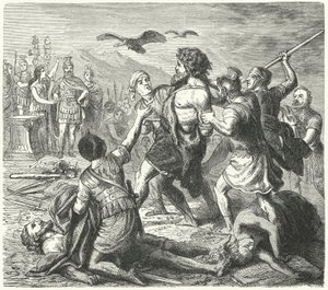 アクエ・セクスティアエの戦いの後、テウトネスの王テトボッドがローマ人に捕らえられる。 作： Heinrich Leutemann