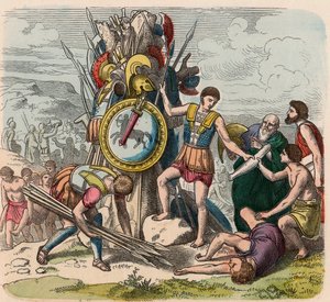 共和制時代のギリシャ。勝利者は戦場に勝利の証を建てる 作： Heinrich Leutemann
