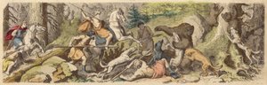 古代ギリシャの熊狩り（彩色済み彫刻 作： Heinrich Leutemann