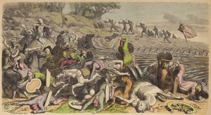 ペルシャとの戦いにおけるマケドニアのファランクス（彩色済み彫刻 作： Heinrich Leutemann
