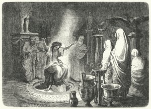 デルフィのアポロン神殿の高位巫女ピシア（彫刻作品 作： Heinrich Leutemann