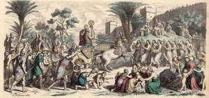 勝利したアッシリア軍のレセプション（彩色済み彫刻 作： Heinrich Leutemann