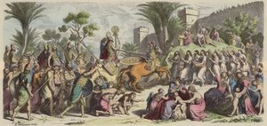 勝利したアッシリア軍のレセプション（彩色済み彫刻 作： Heinrich Leutemann
