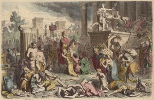 征服した都市を略奪するローマ兵（彩色済み彫刻 作： Heinrich Leutemann