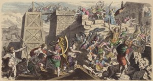 都市を襲撃するローマ兵（彩色済み彫刻 作： Heinrich Leutemann