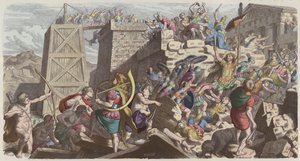 都市を襲撃するローマ兵（彩色済み彫刻 作： Heinrich Leutemann
